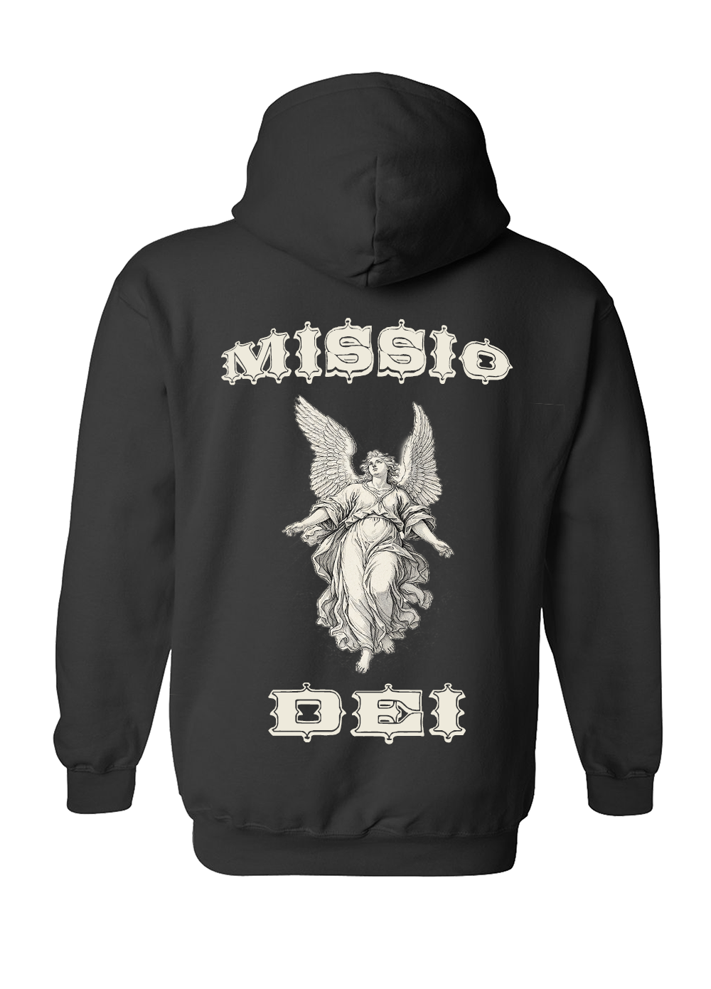 Unisex Black Missio Dei Angel Christian Graphic Hoodie