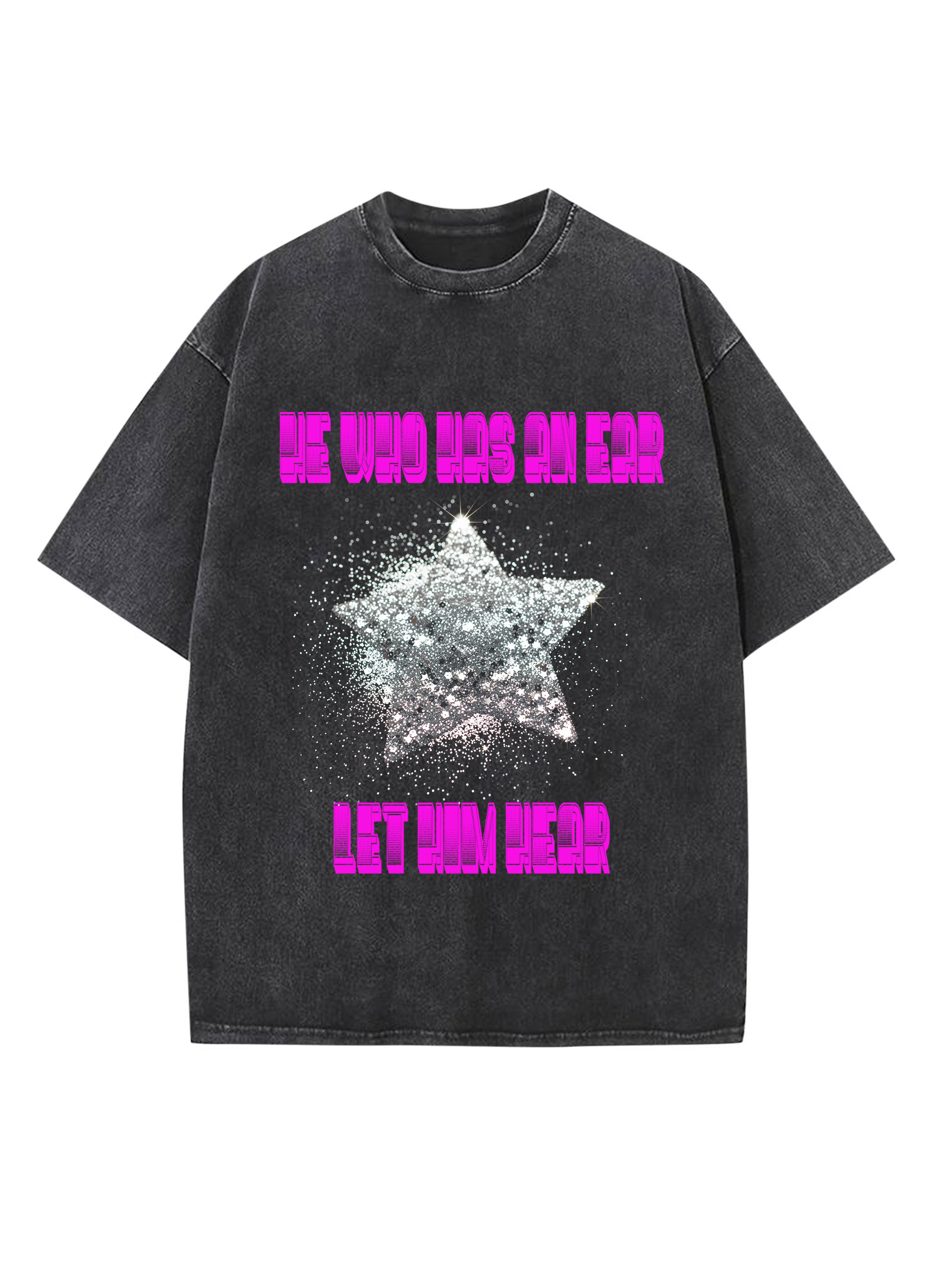Unisex Vintage Wash Glittery Star Graphic Tee Shirt